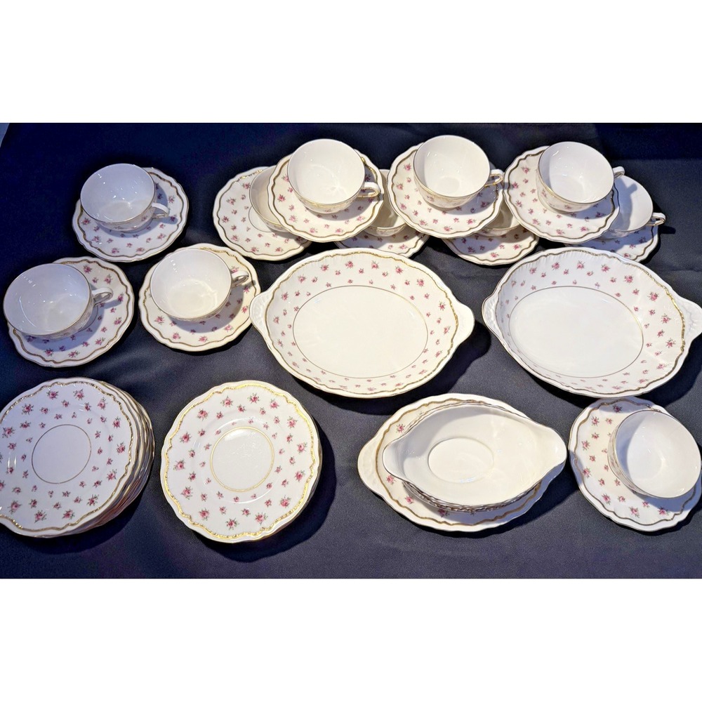 Vtg‎ Theodore Haviland NY Wilton Pink Roses Gold Accent Set 38 Piece Cups Plates
